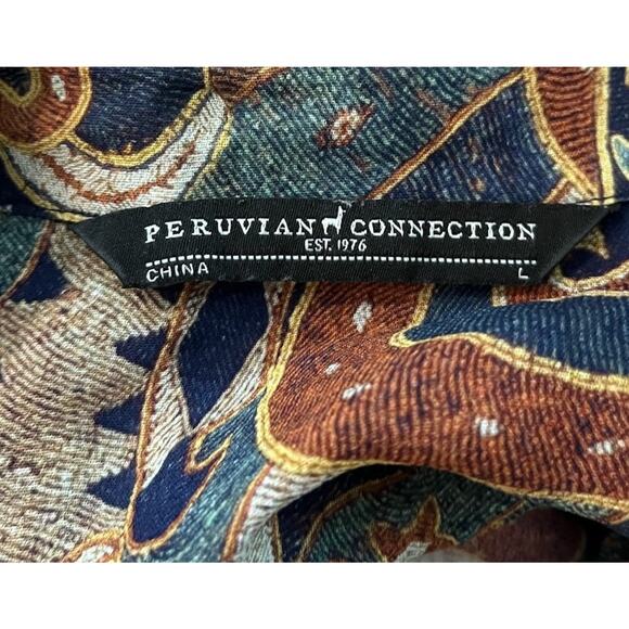Peruvian Connection Multicolor Viscose Short Sleeve Women's Button Up Top Size L - Picture 4 of 5